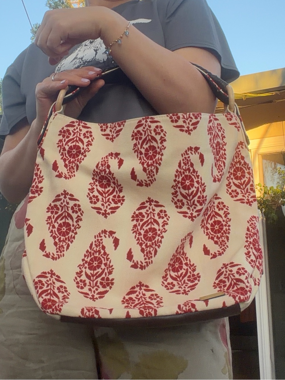 Stephanie Johnson Red Paisley Print Hobo Shoulder Bag | Boho Casual Tote